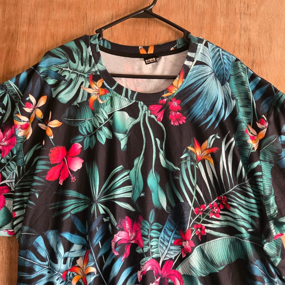 Mens 3XL Tropical Floral Graphic T-Shirt Black Hibiscus Palm Print Into The AM